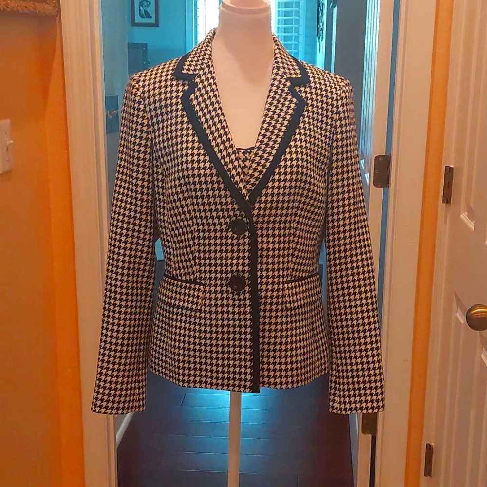 Kasper Blazer and bustier Suze 8 black n white houndstooth patern